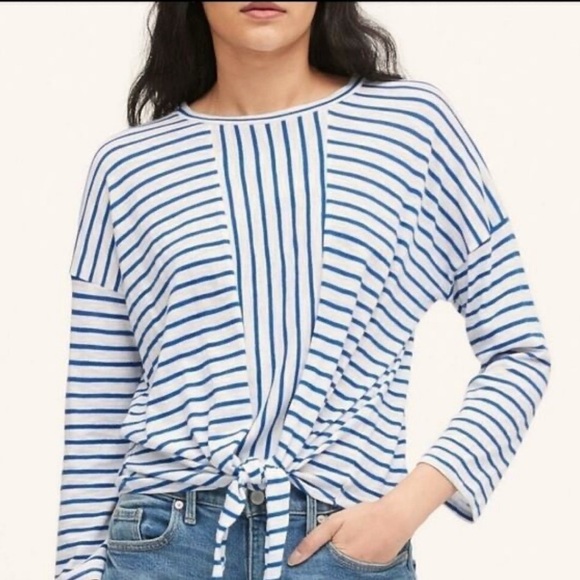 Banana Republic Tops - BANANA REPUBLIC Blue & White Coastal Striped 3/4 Sleeve Tie Front Top